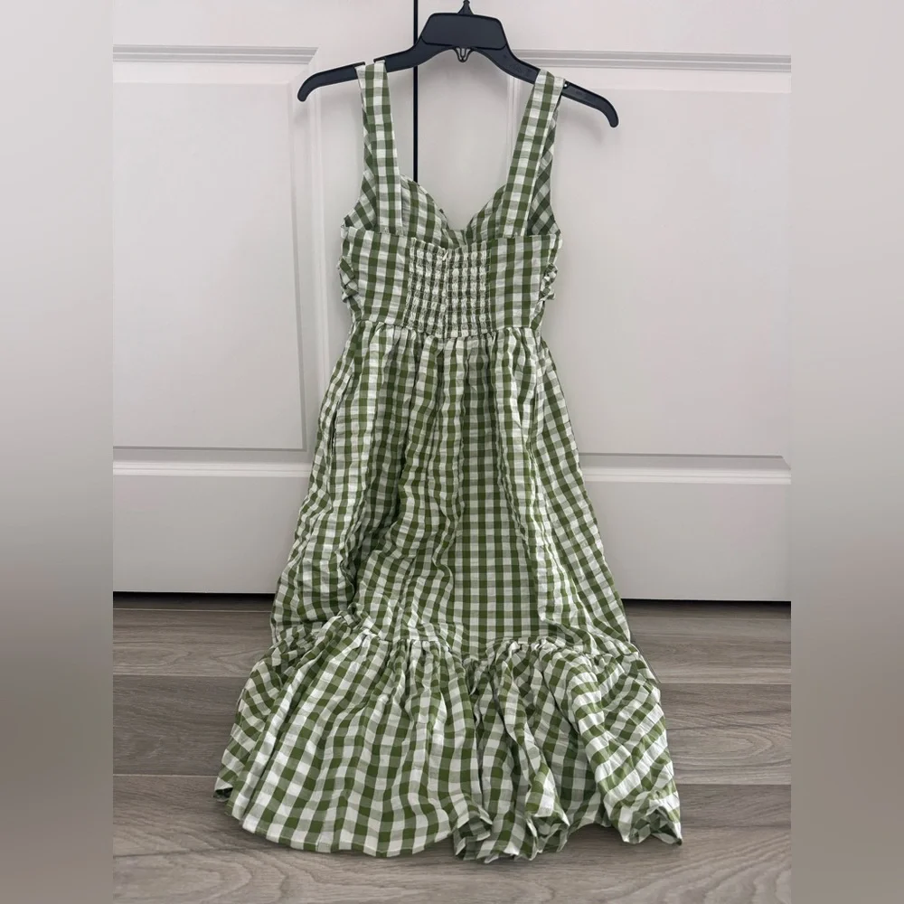 NWT Green and White Gingham Tie-Front Sundress - Picture 3 of 4